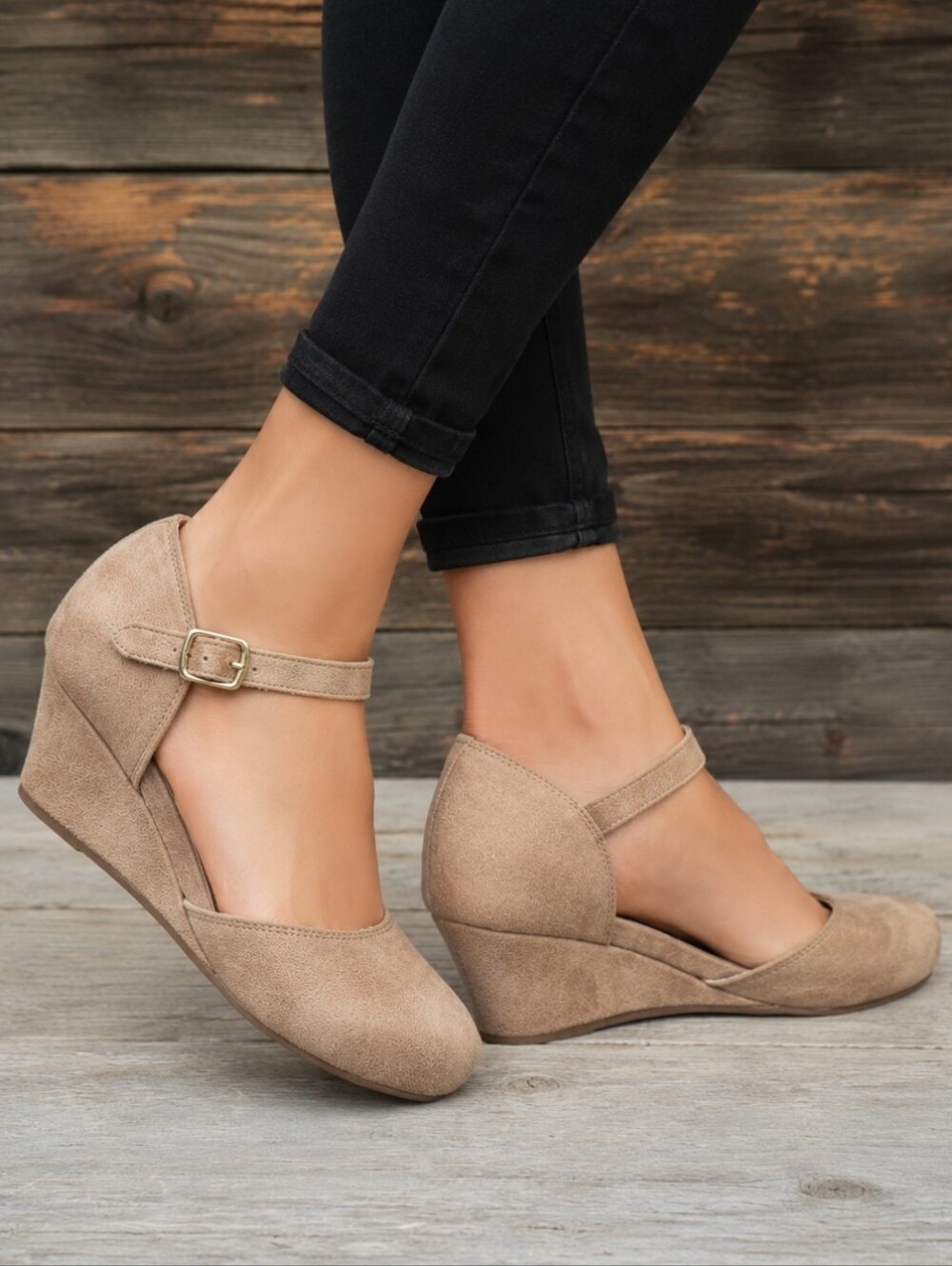 Vintage 7 Eight NEW Finley 90s Boho Minimalist Ankle Strap Wedge Pumps 8M